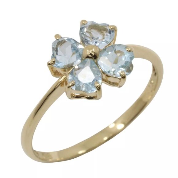 Clover Ring K18 yellow gold/Blue Topaz #7.4(US Size) Clover 1.9g Women - Picture 3 of 7